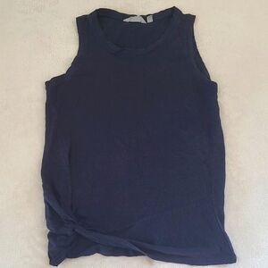 Athleta Navy Blue Linen Tank Top Small Scoop Neck Knot Hem Relaxed Fit Sporty